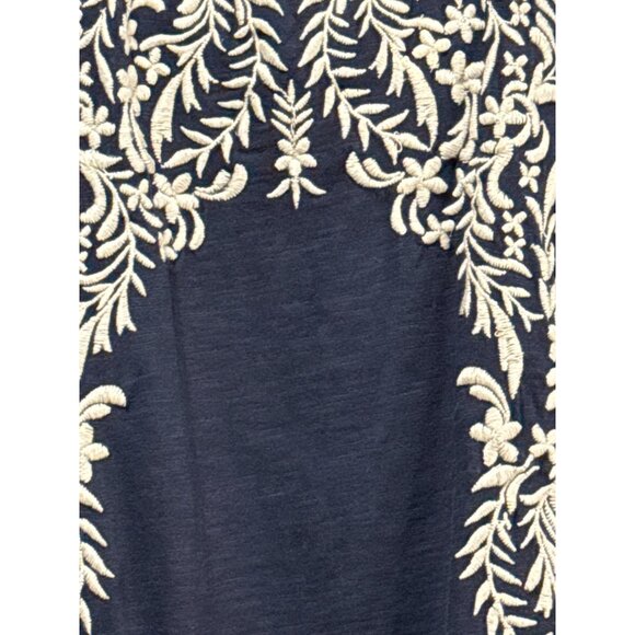 Lucky Brand Navy Sleeveless Embroidered Tank Top L Factory Distressed Neckline - Picture 2 of 7